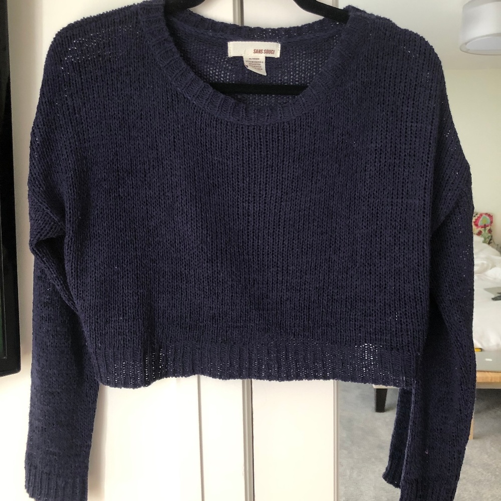 Blue Knit Cropped Sweater